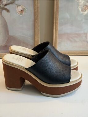Platform Mule Sandals in Black and Brown by Oasis
